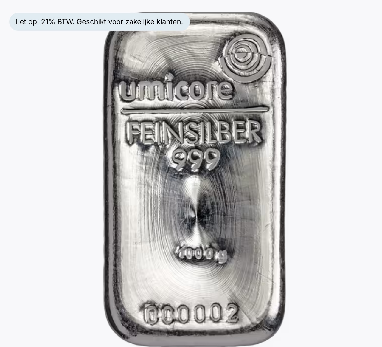 Zilver Baar Umicore 1 KG 999 fine Zilver