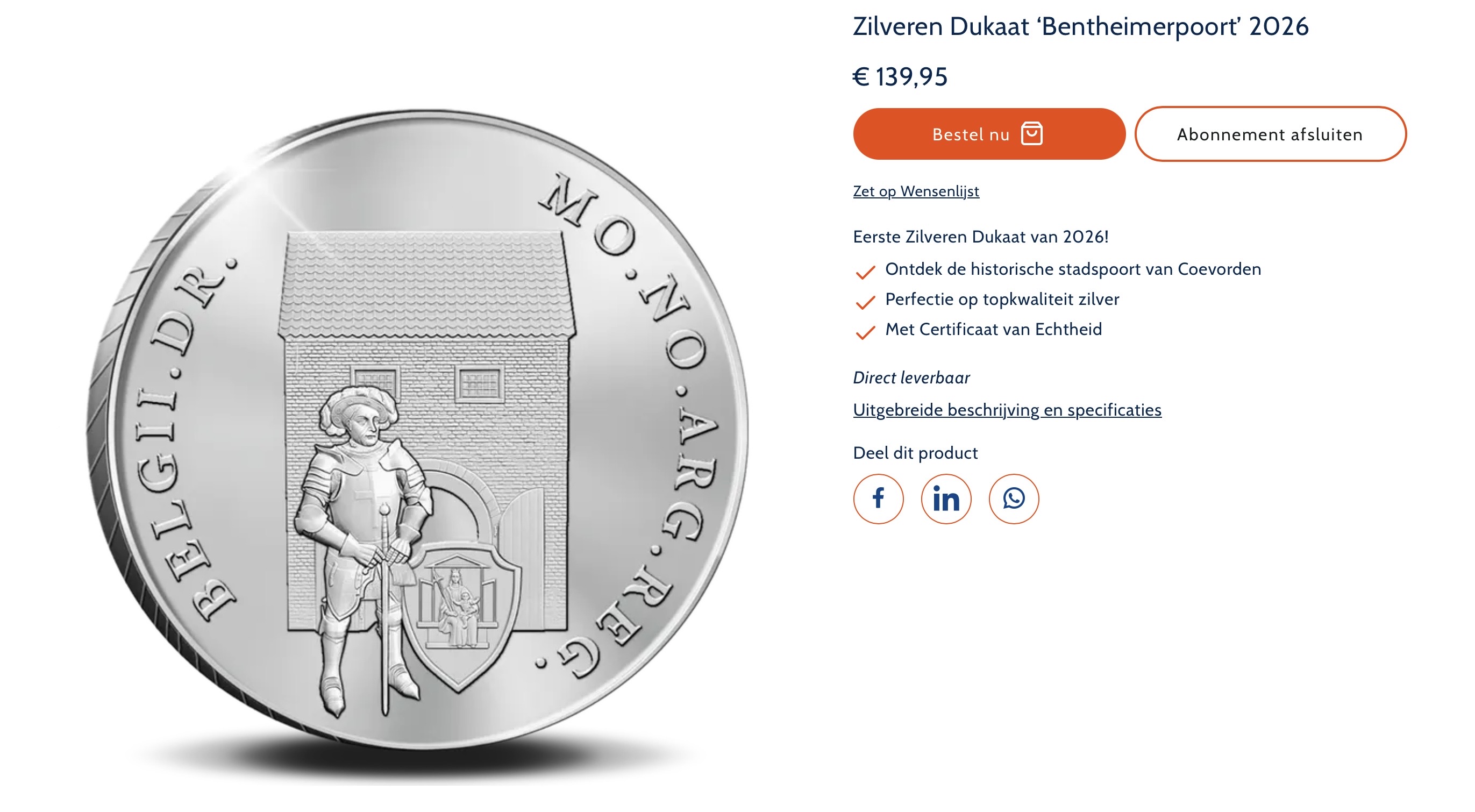 Zilveren Dukaat Bentheimerpoort 2026 