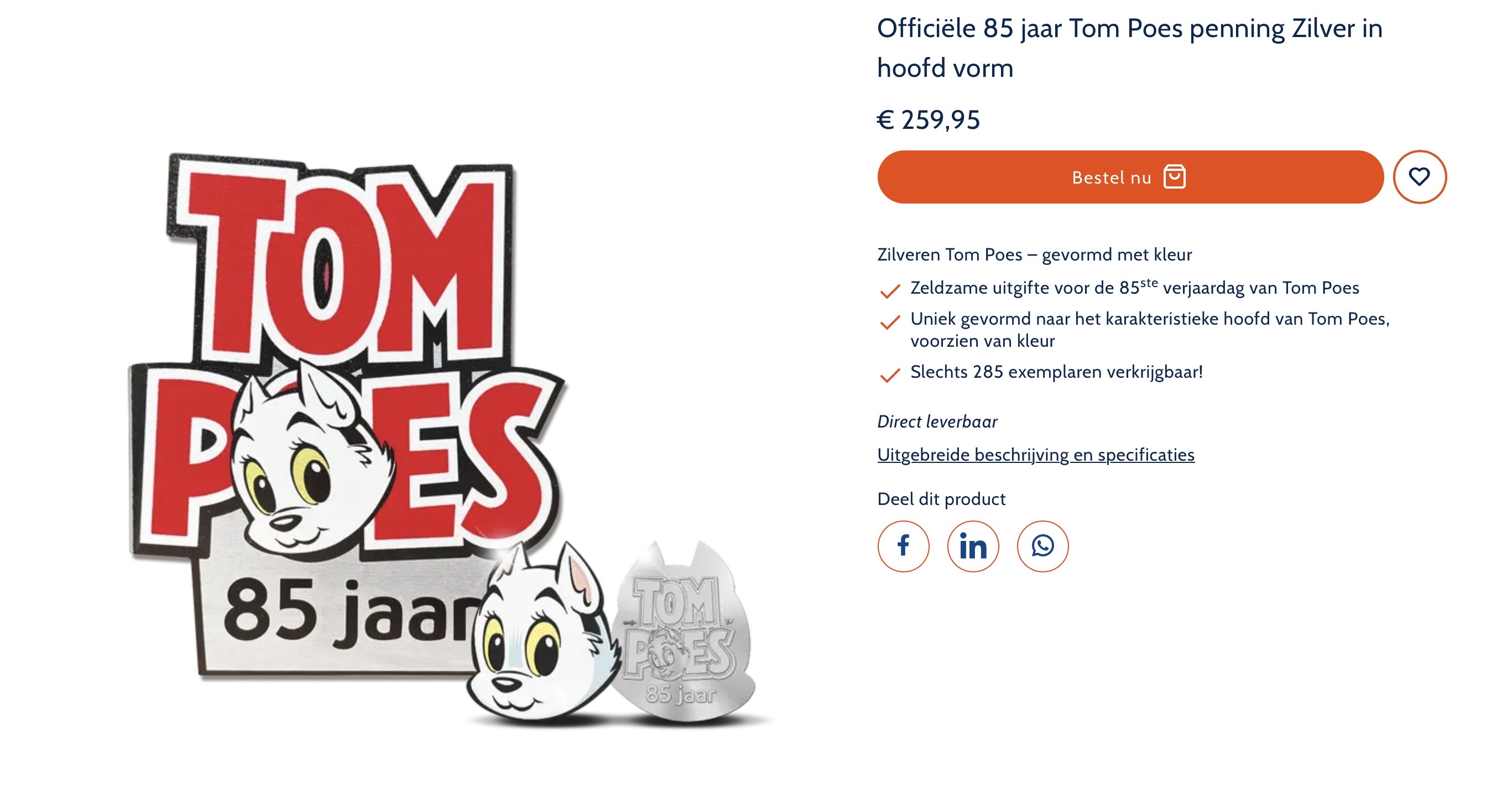 Officiële 85 jaar Tom Poes Zilver in hoofdvorm